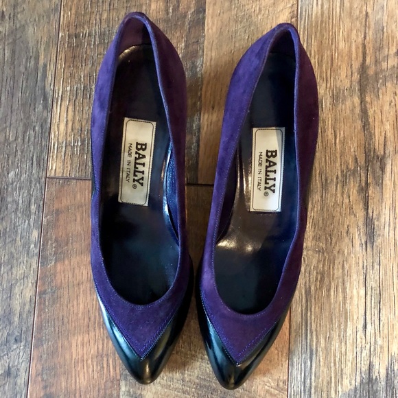 BALLY Purple Suede/Black Leather Kitten Heels - Picture 3 of 7